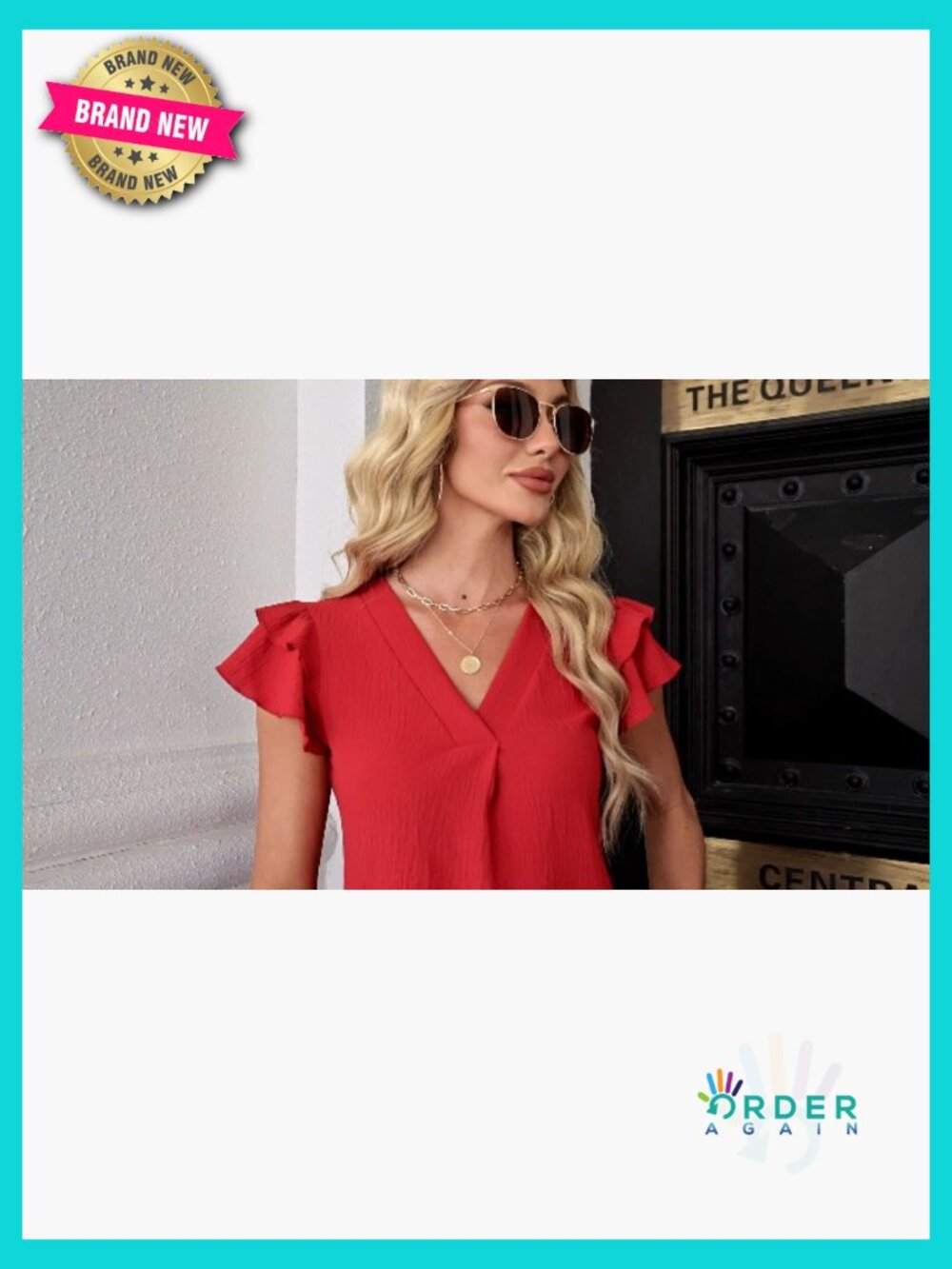 Flutter Sleeve V-Neck Blouse Lightweight Stretch Fabric Business Casual Tops - Picture 7 of 7